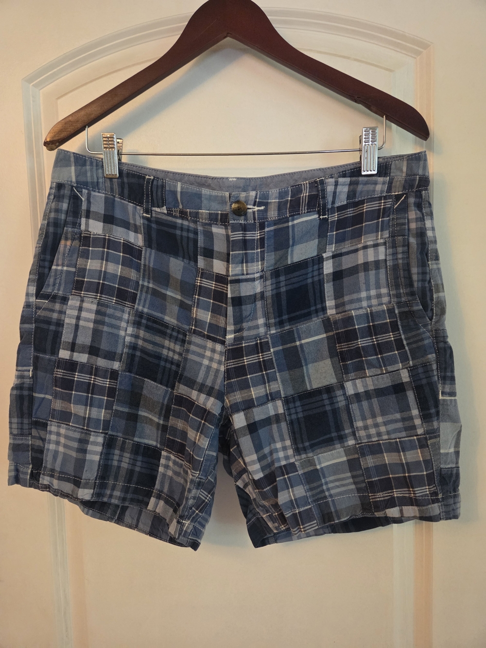 Lands' End Women's Blue Plaid Patchwork Shorts